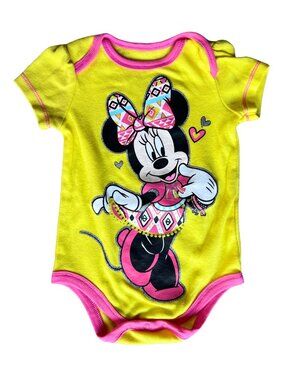 3-6m Disney Vibrant yellow and pink Minnie Mouse onesie by Disney Baby